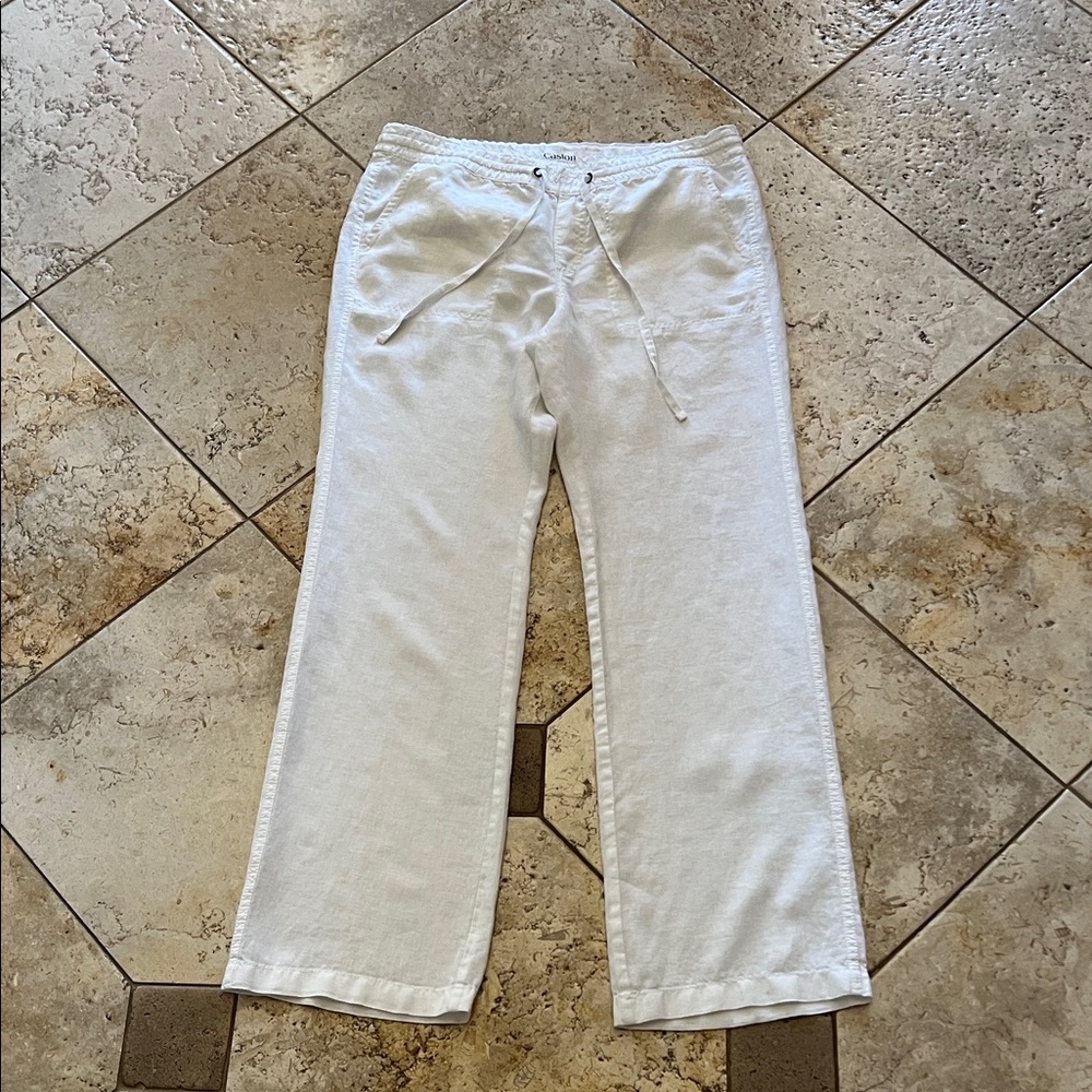 Caslon White Linen Drawstring Waist Pants.